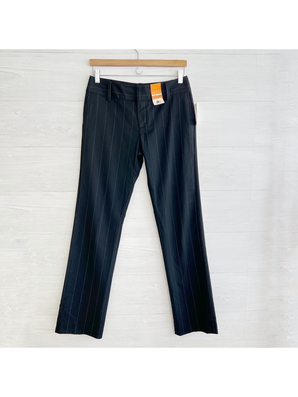 NWT 2006 Old Navy Womens 2 Black Pinstripe Low Rise Straight Leg Trousers Y2K